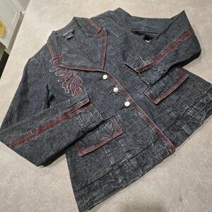 TRISTAN & ISEUT Women's Dark Wash Denim Blazer w/Red Trim - Size SML